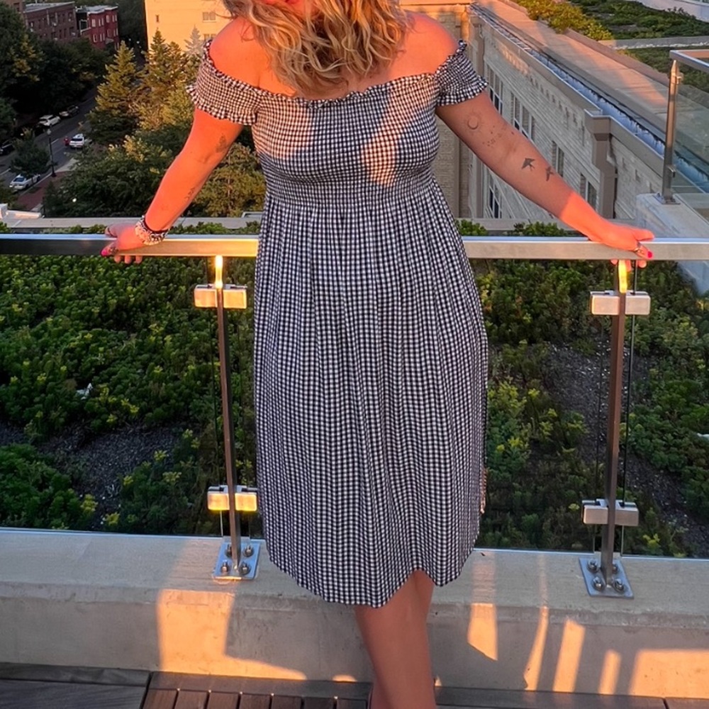 Nordstrom Black and White Checkered Off Should MIDI dress